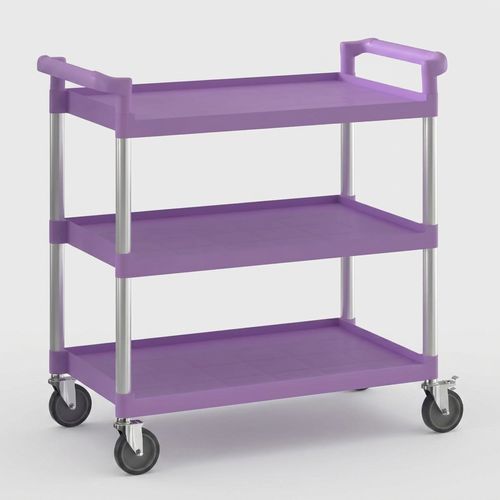 Purple 3-Shelf Utility Bussing Cart, 450 lb capacity