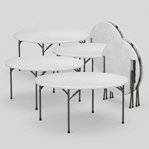 60-Inch Round White Folding Tables, 5-Pack
